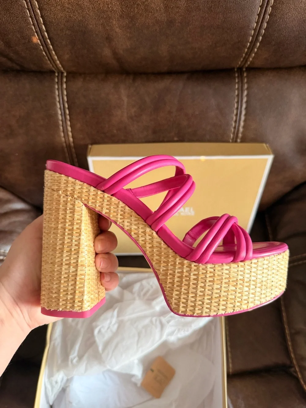 •MICHAEL KORS• “Corinne” Platform Leather Espadrille Sandals - Cerise (Pink)